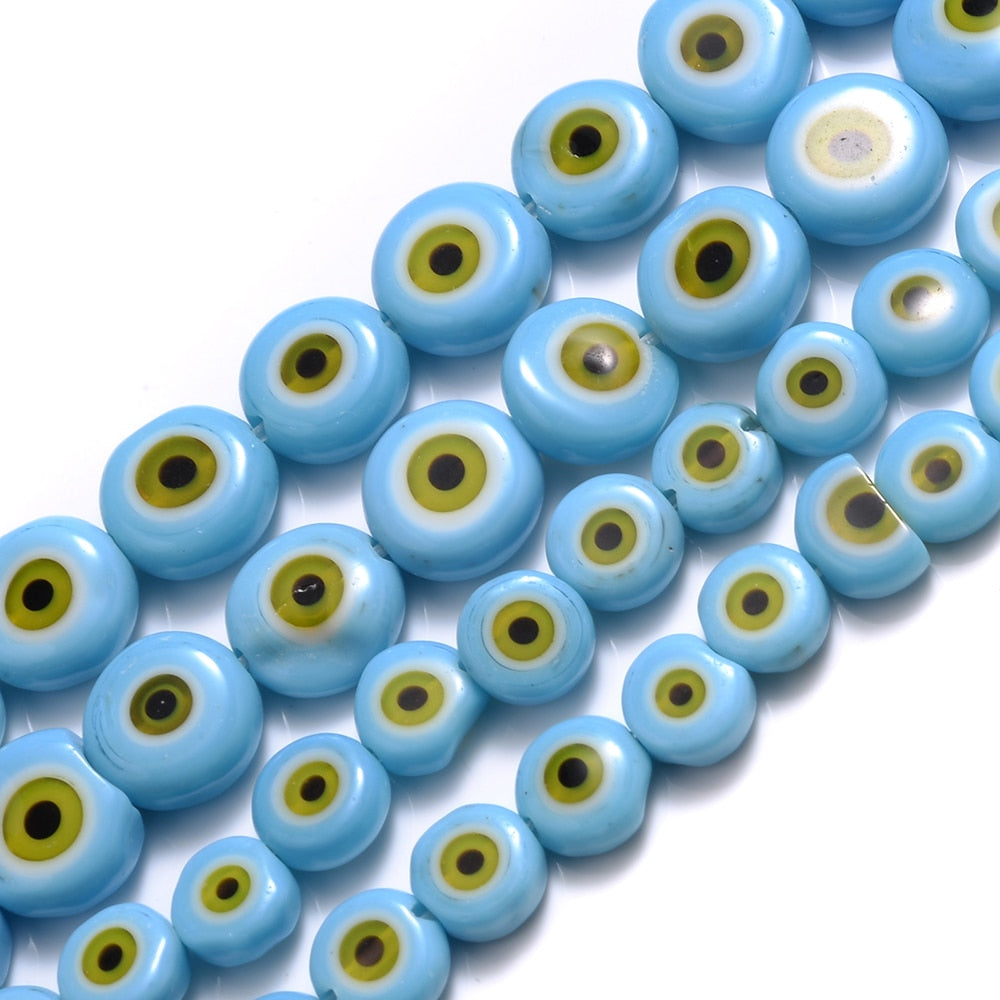 Colorful Evil Eye Flat Back Round Beads