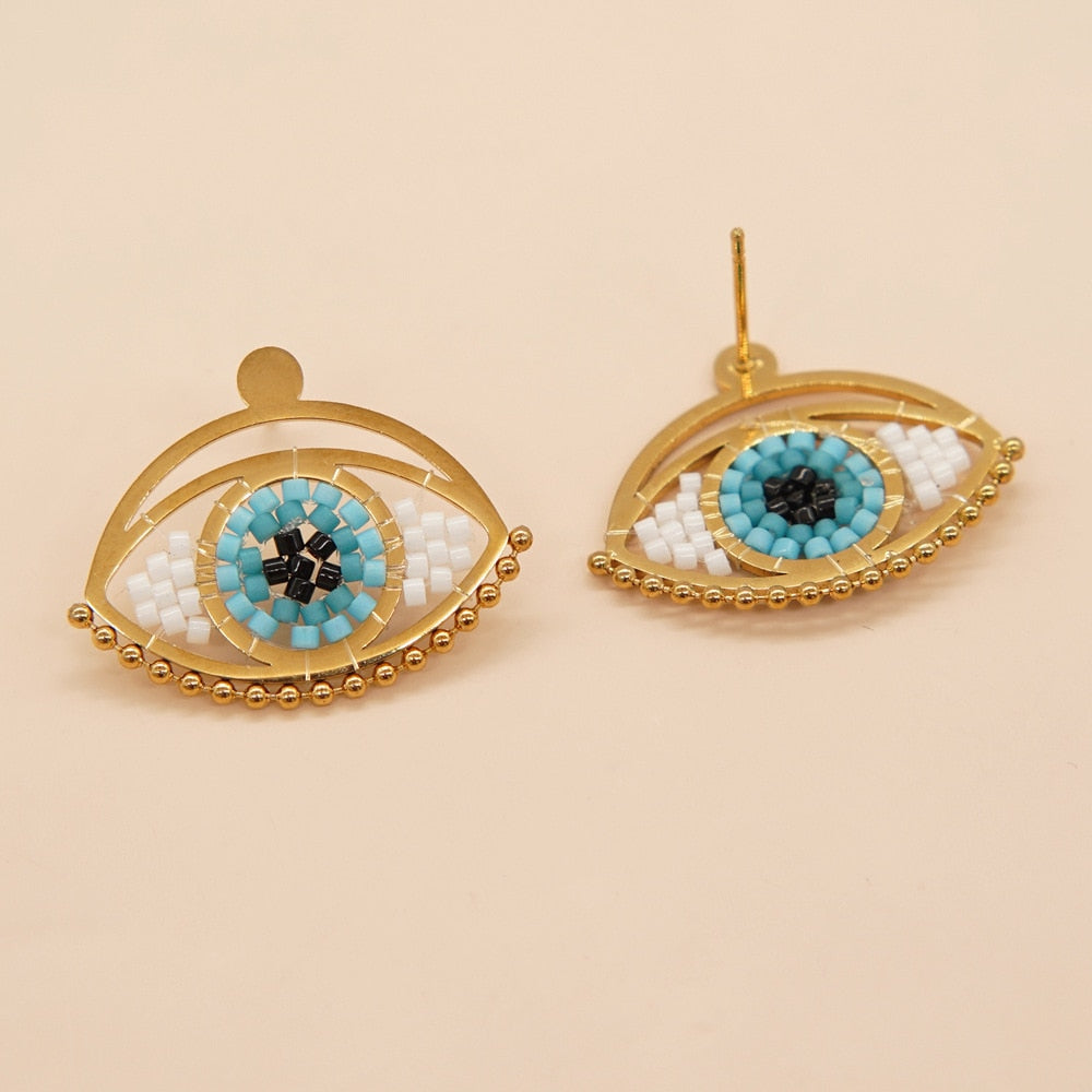 Golden Evil Eye Stud Earrings