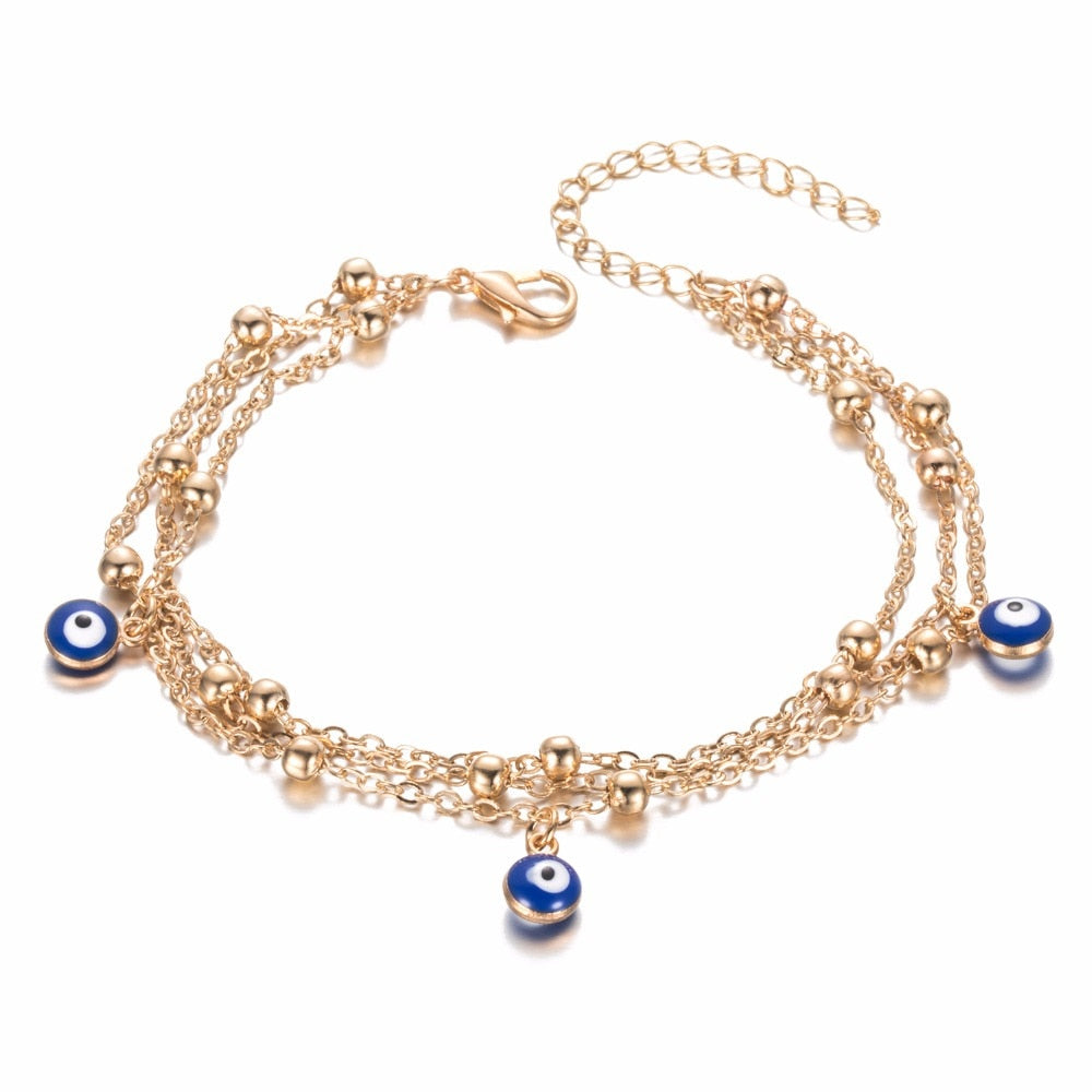 Evil Eye Multiple Layers Charm Anklet.