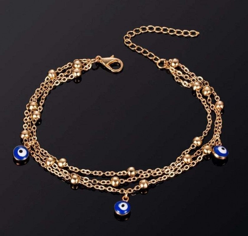 Evil Eye Multiple Layers Charm Anklet