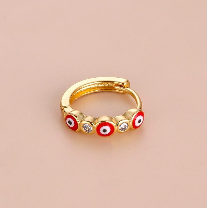 Golden Evil Eye Beaded Hoop Earrings