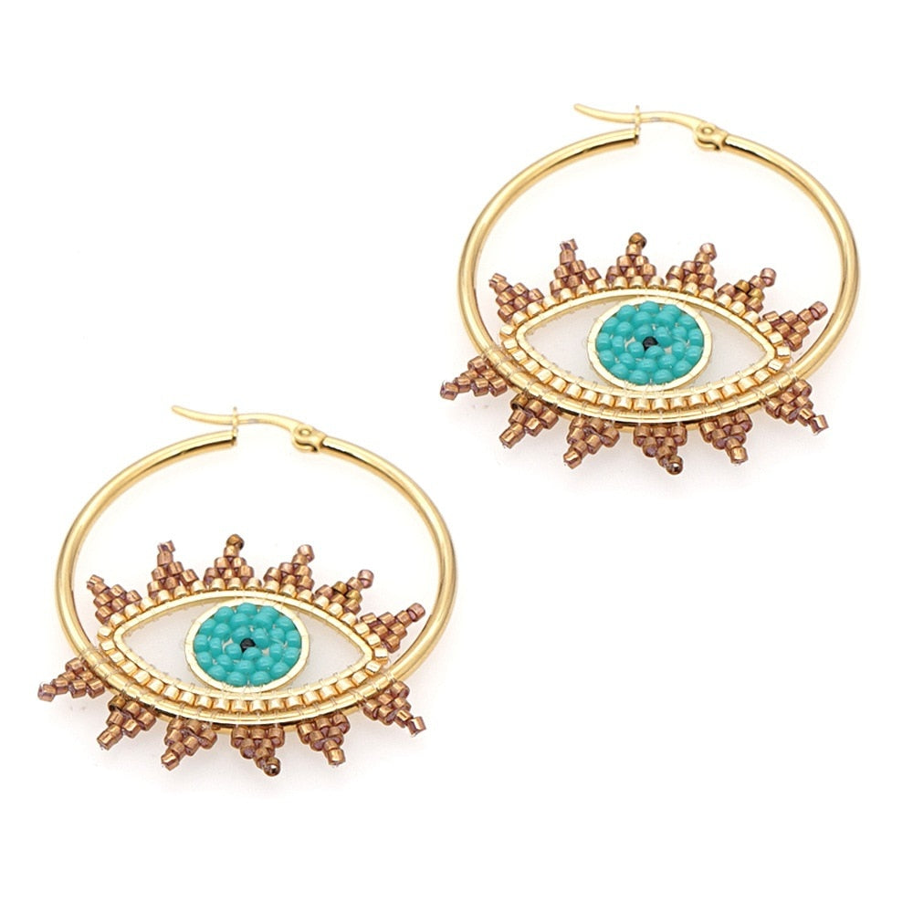 Evil Eye Stainless Steel Gold Hoop Earrings