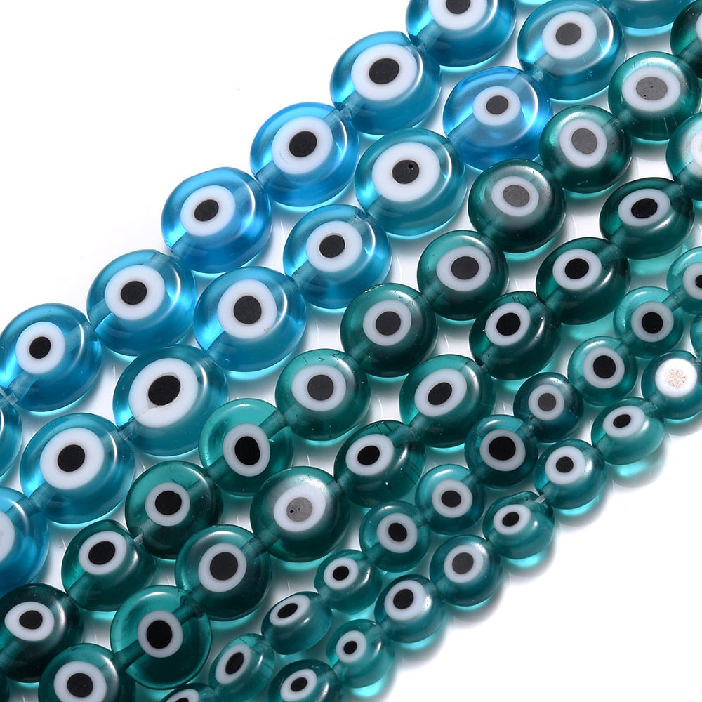Colorful Evil Eye Flat Back Round Beads