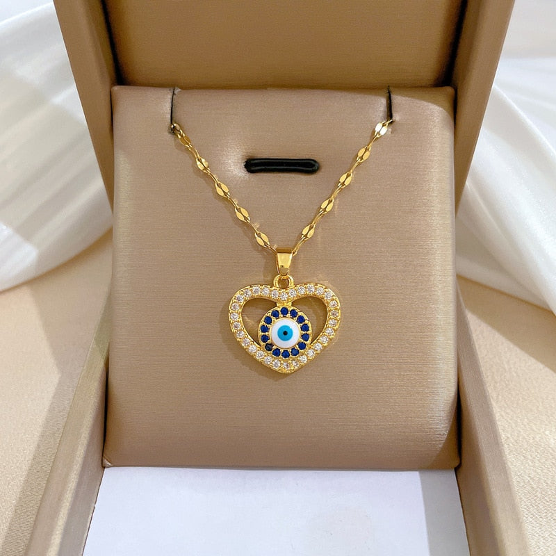 Evil Eye Stainless Steel Pendant Necklace