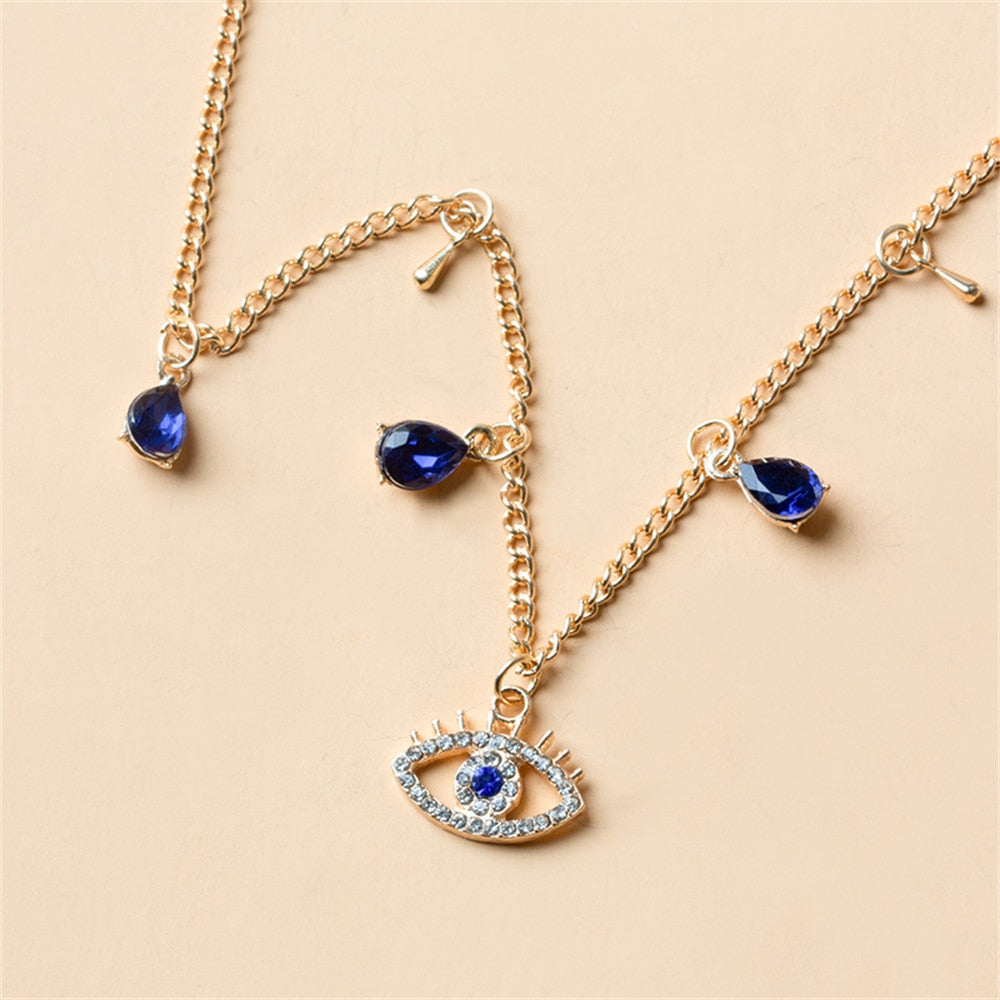 Crystal Blue Evil Eye Pendant Necklace