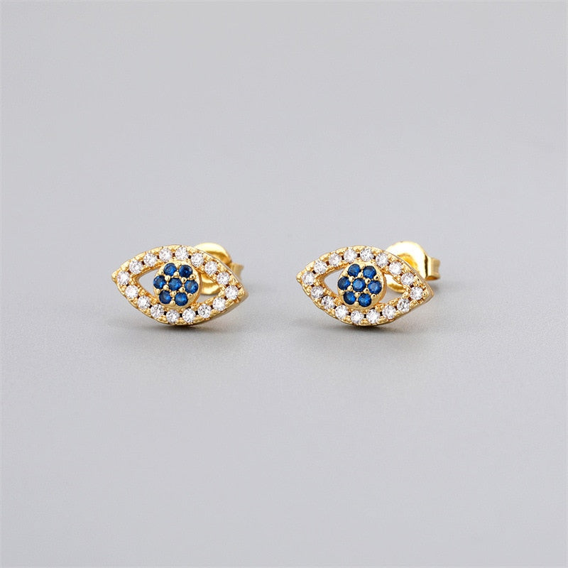Evil Eye Copper Zircon Crystal Stud Earrings