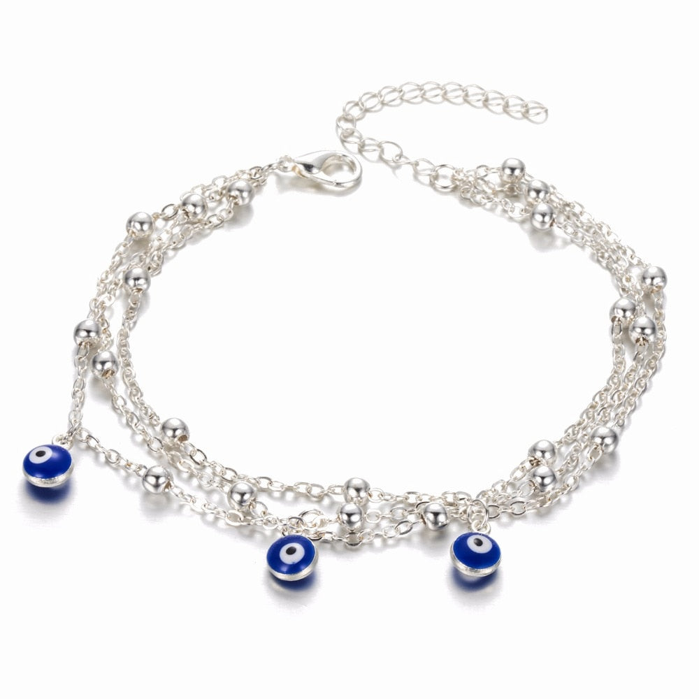 Evil Eye Multiple Layers Charm Anklet