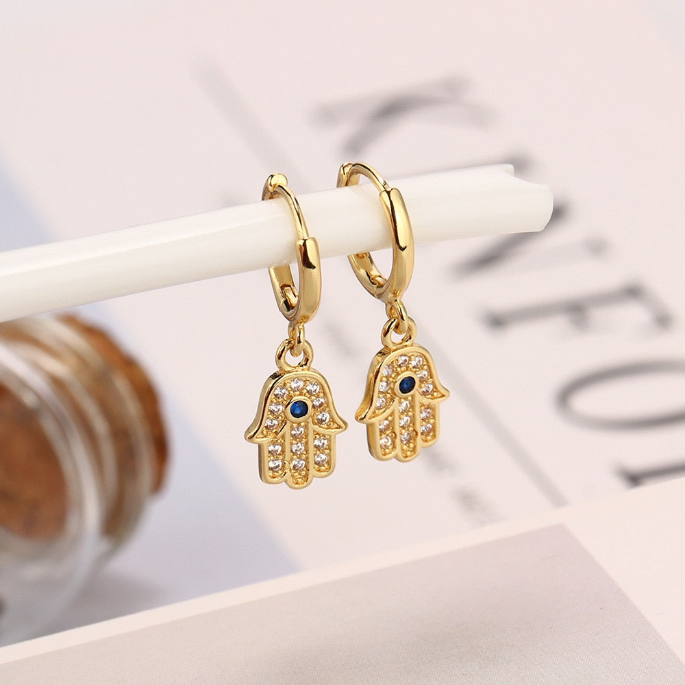 Evil Eye Hamsa Hand Hoop Earrings