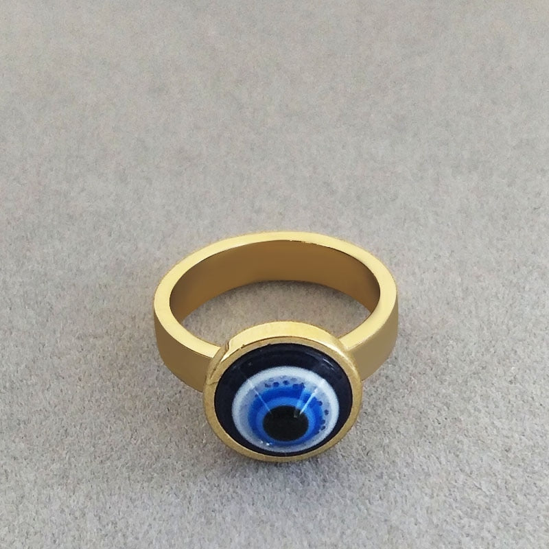 Evil Eye Stainless Steel Golden Ring