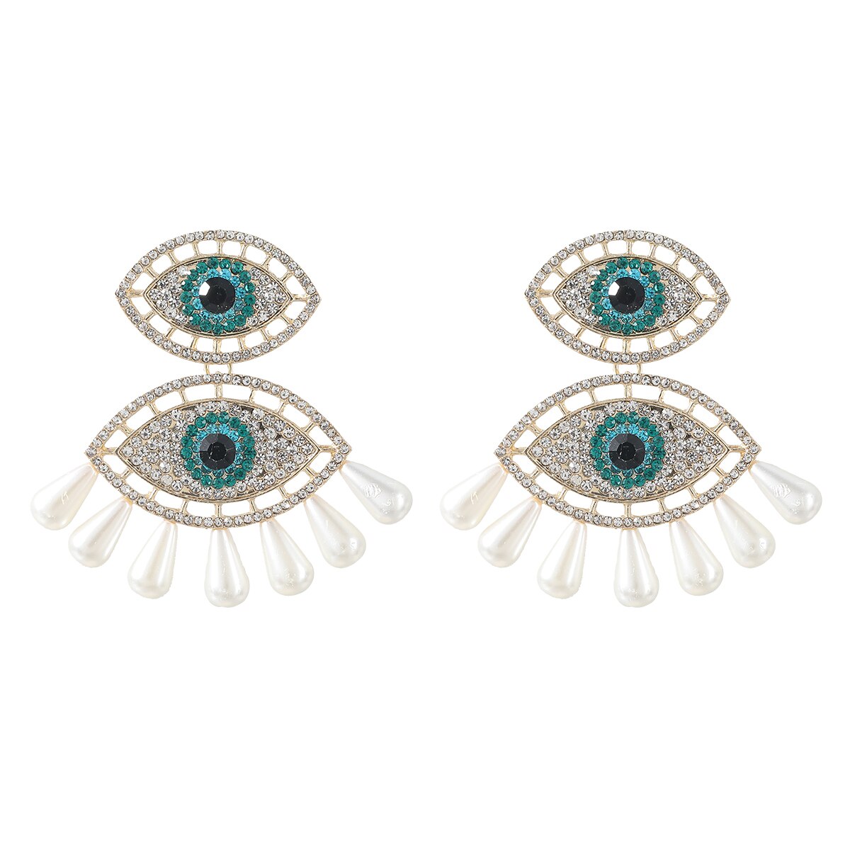 Evil Eye Metal Rhinestone Pearl Earrings