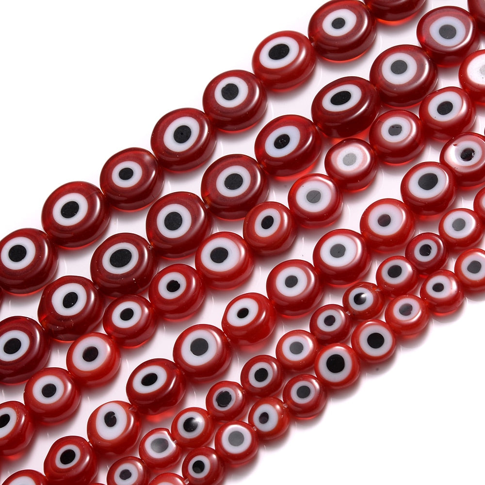 Colorful Evil Eye Flat Back Round Beads