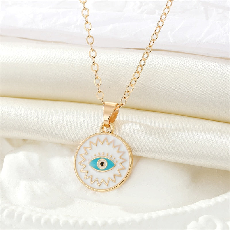 Crystal Blue Evil Eye Pendant Necklace