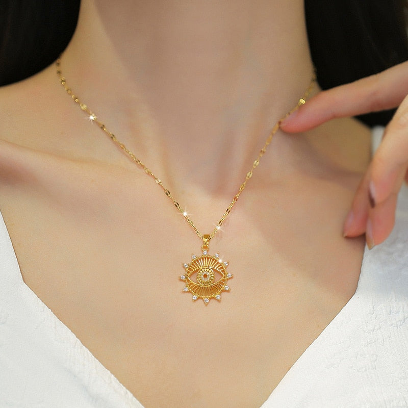 Evil Eye Stainless Steel Pendant Necklace