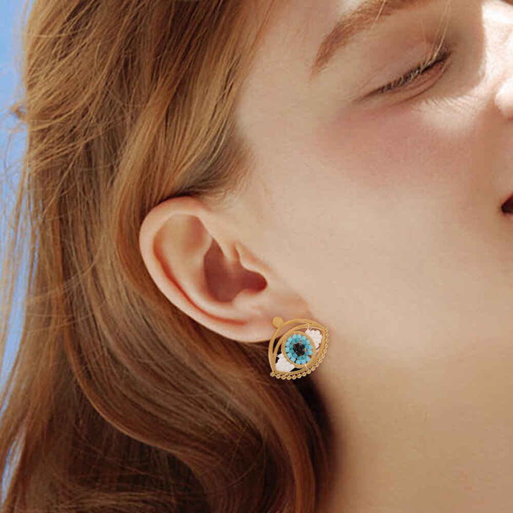 Golden Evil Eye Stud Earrings