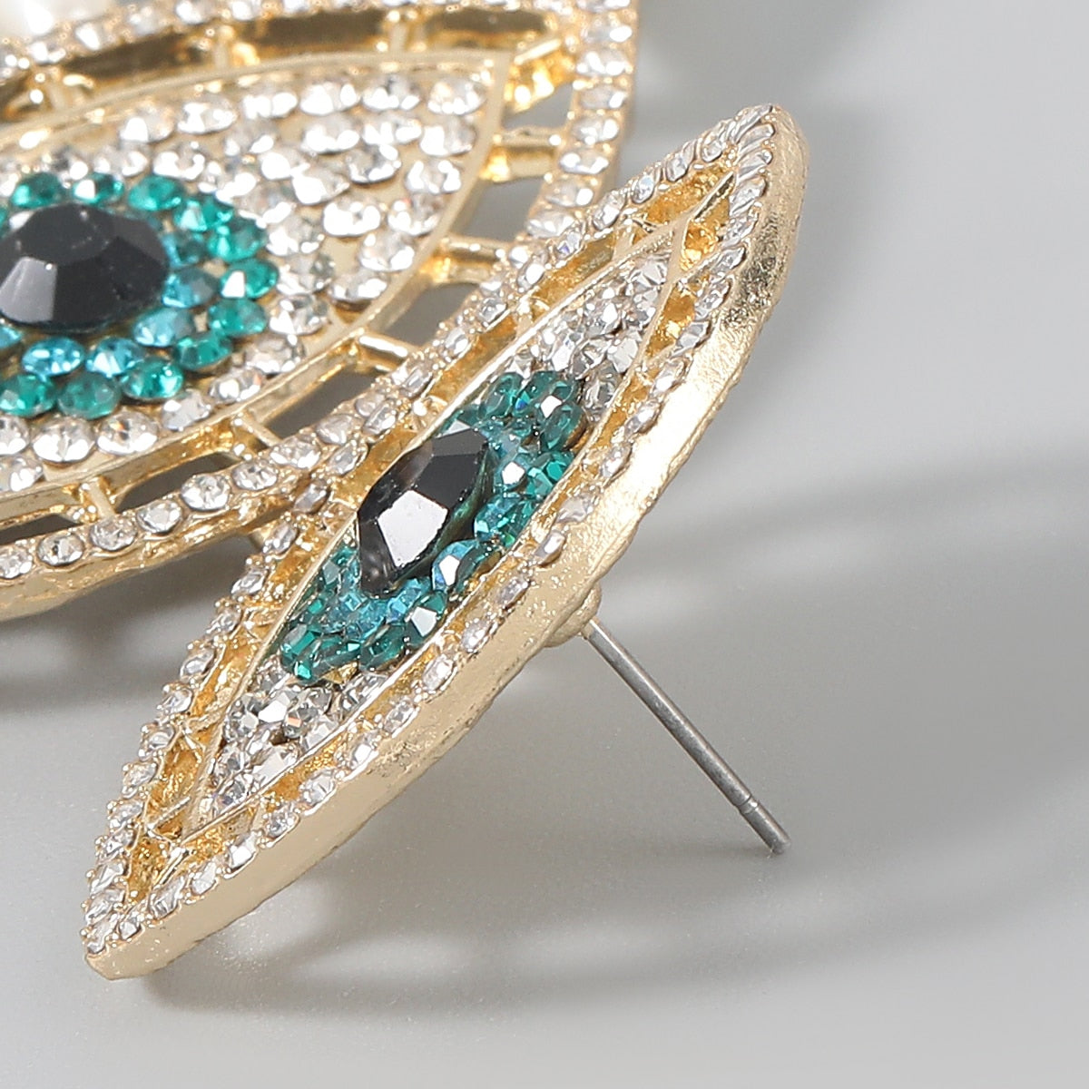 Evil Eye Metal Rhinestone Pearl Earrings