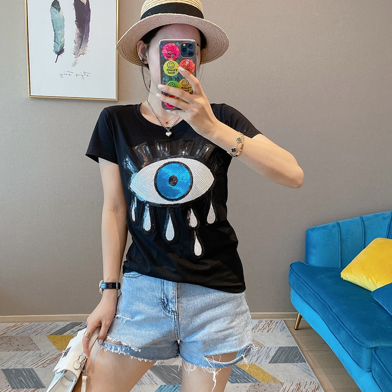 solid pattern evil eye t-shirt