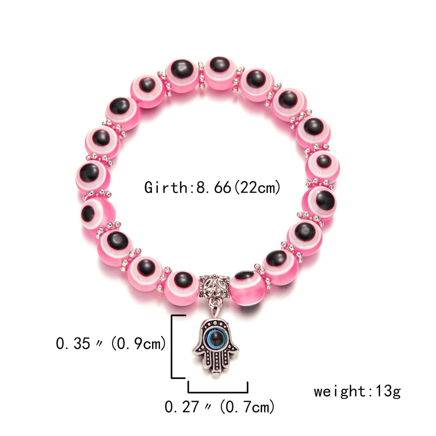 Multicolor Evil Eye Hamsa Hand Pendant Bracelet