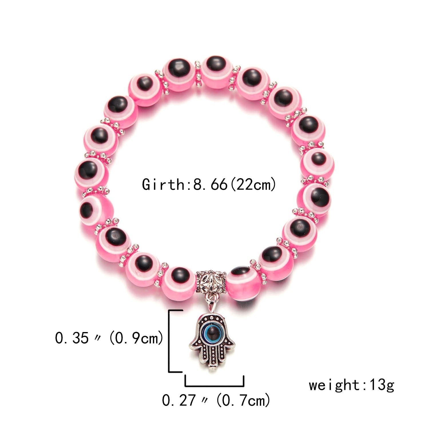 Multicolor Evil Eye Hamsa Hand Pendant Bracelet