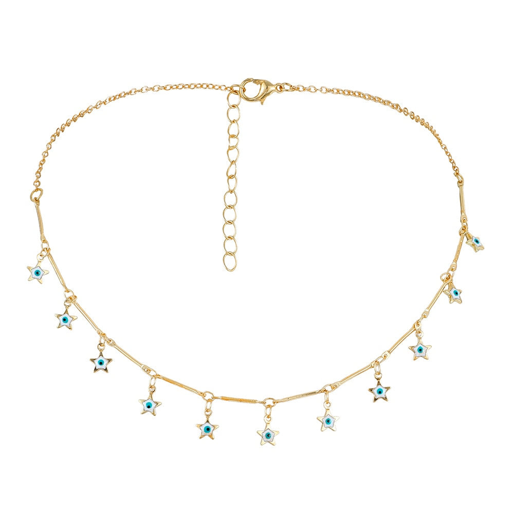 Crystal Blue Evil Eye Pendant Necklace