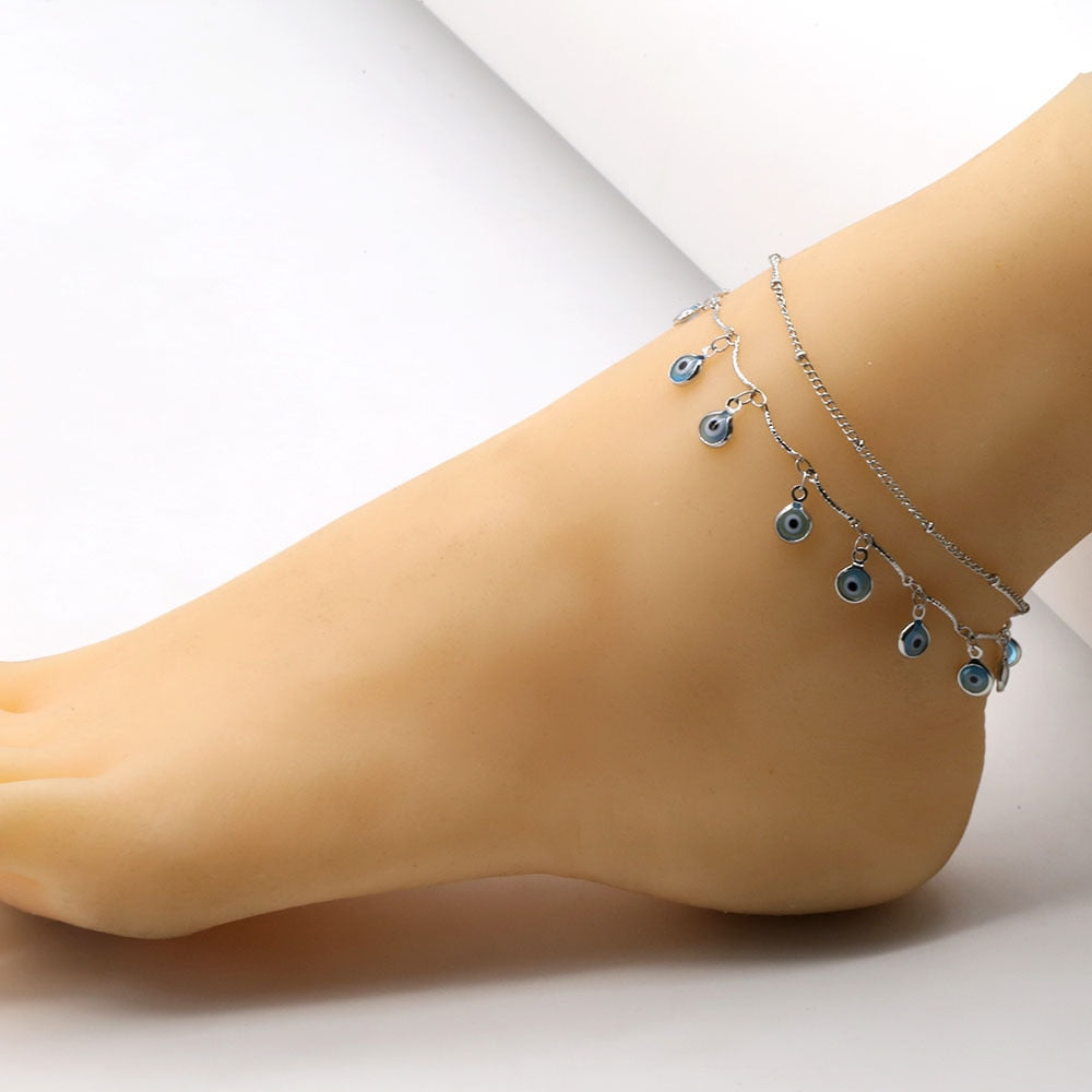 Fringed Blue Evil Eye Anklet