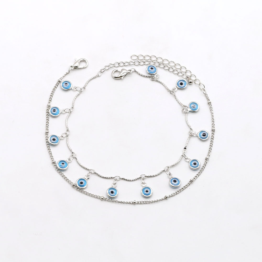 Fringed Blue Evil Eye Anklet