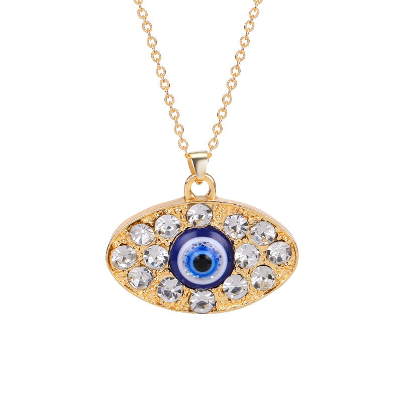 Crystal Blue Evil Eye Pendant Necklace