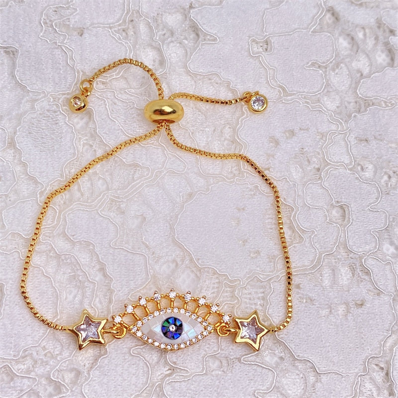 Gold-Plated Evil Eye Charm Bracelet