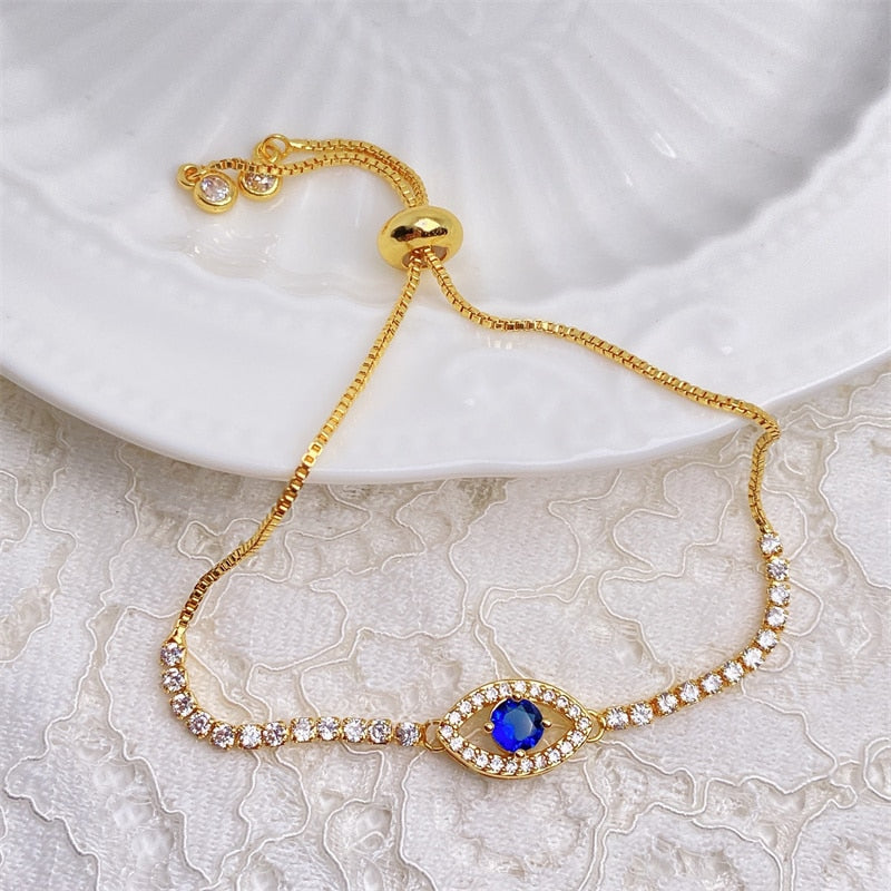 Gold-Plated Evil Eye Charm Bracelet
