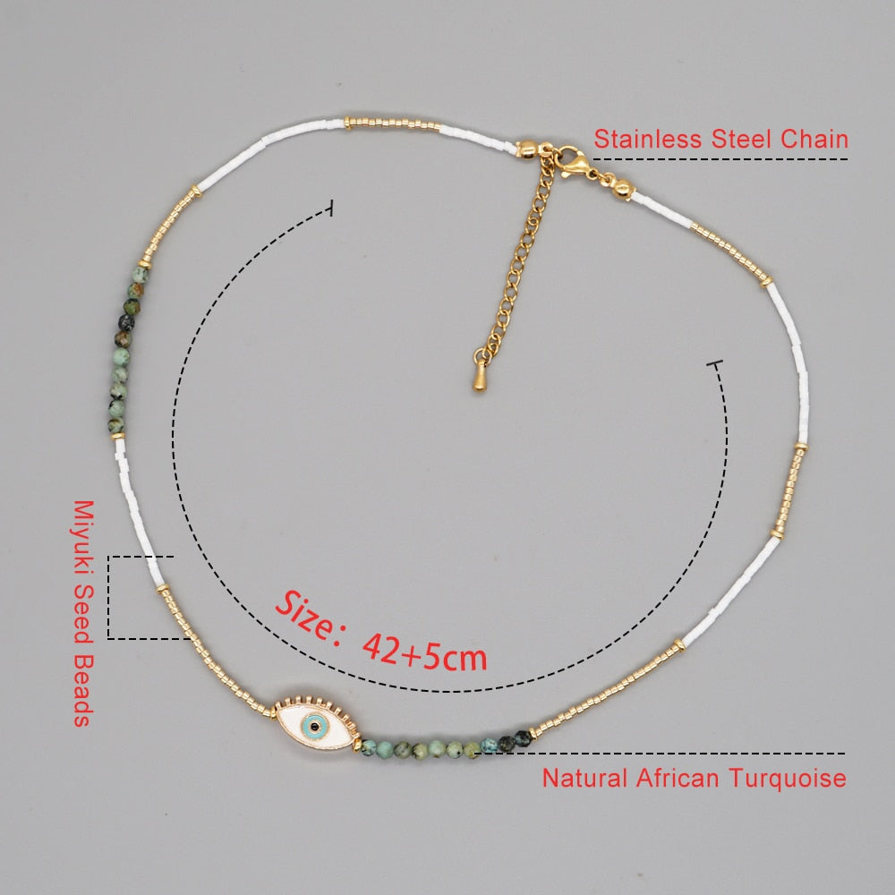 White Evil Eye Beaded Necklace