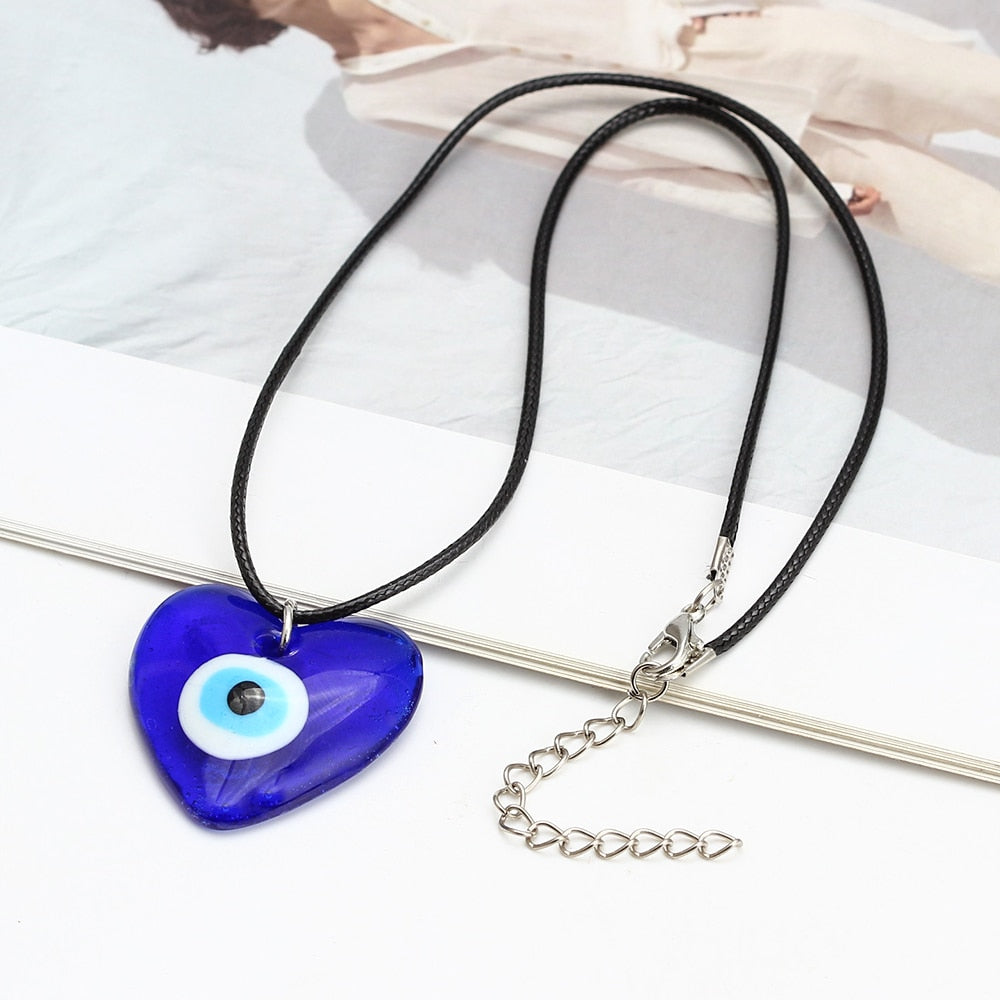 Blue Glass Evil Eye Amulet Necklace