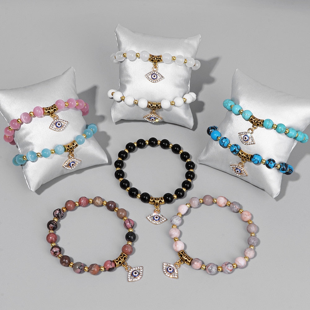 Evil Eye Natural Stone Beads Bracelet