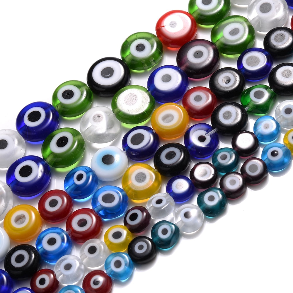 Colorful Evil Eye Flat Back Round Beads