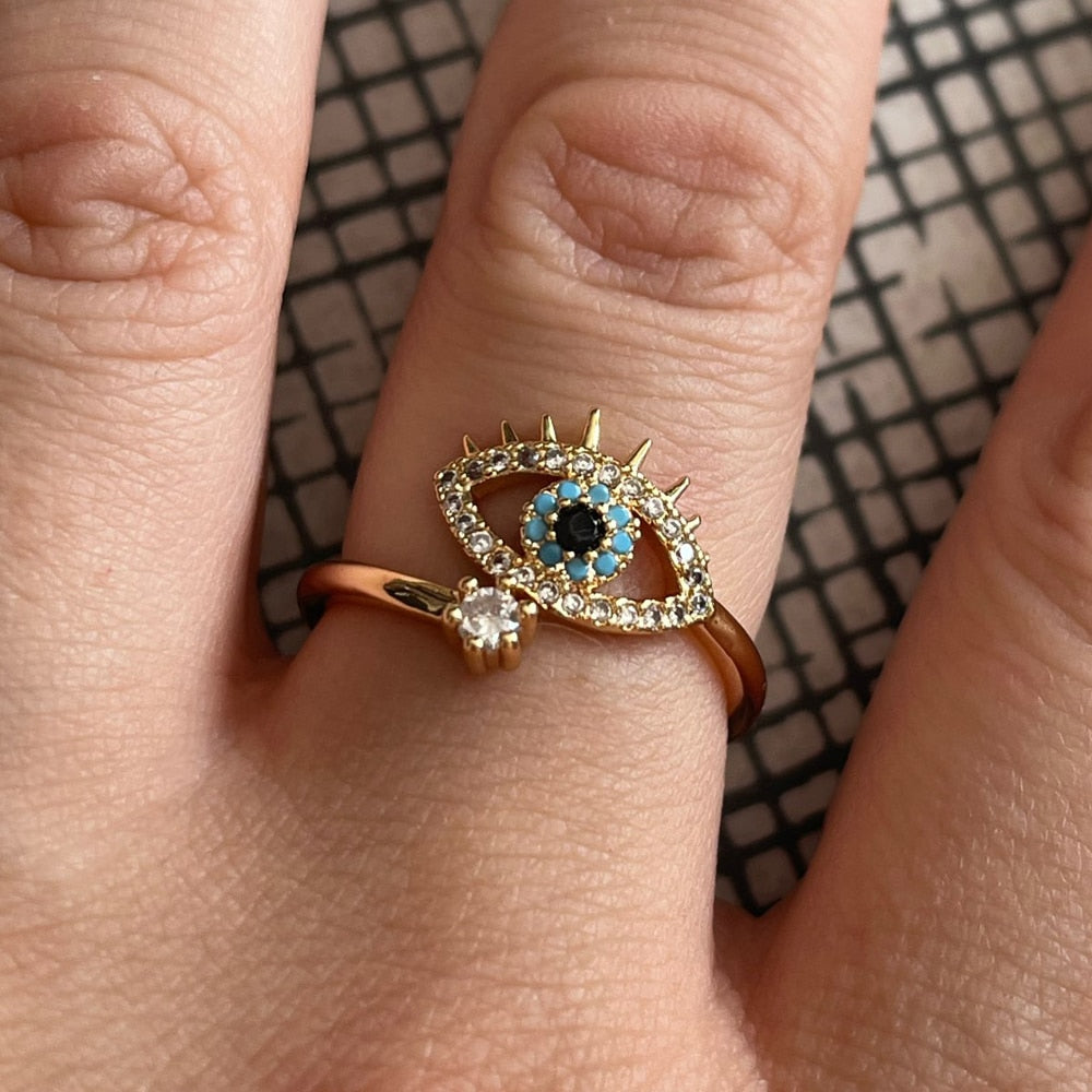 Simple Solid Evil Eye Adjustable Ring