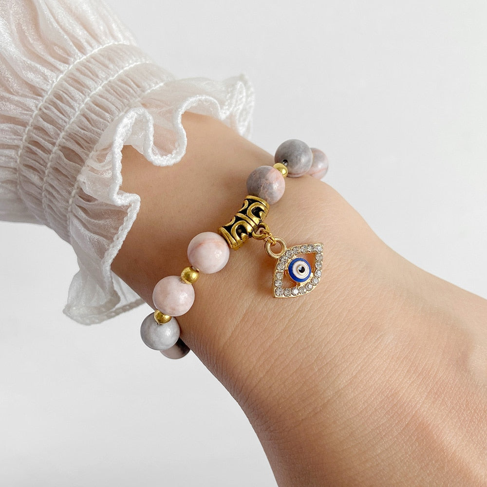 Evil Eye Natural Stone Beads Bracelet