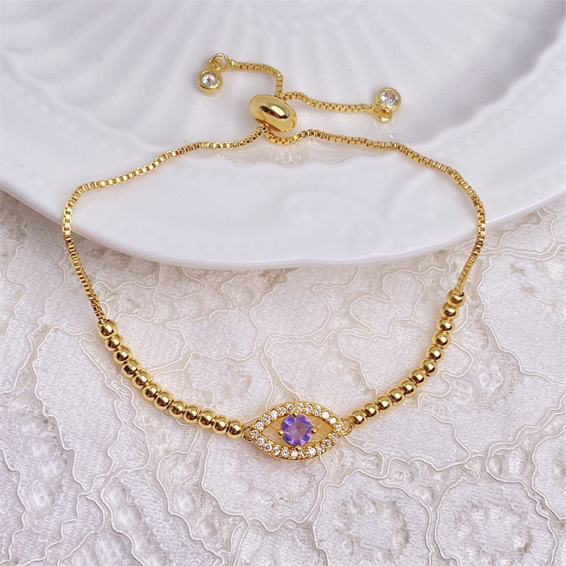 Gold-Plated Evil Eye Charm Bracelet