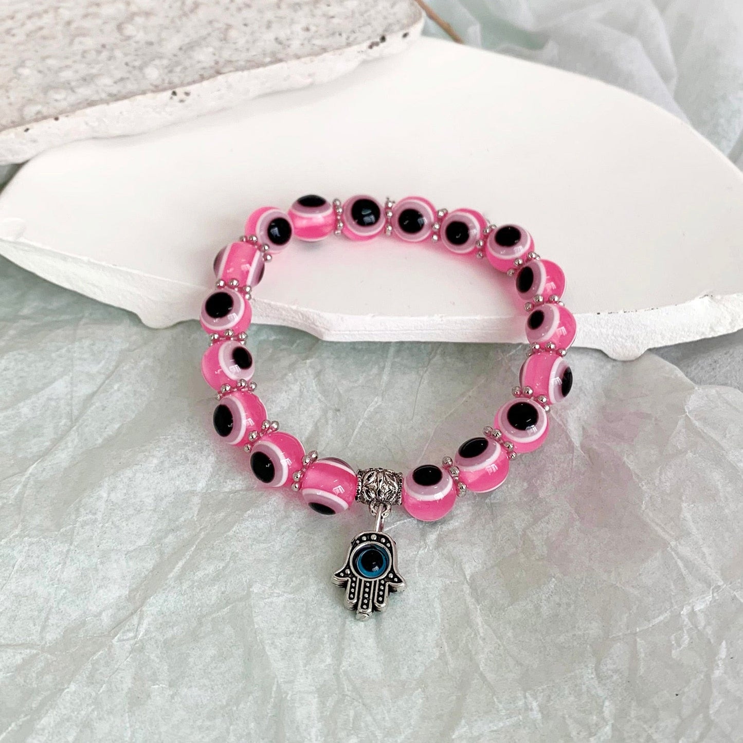 Multicolor Evil Eye Hamsa Hand Pendant Bracelet
