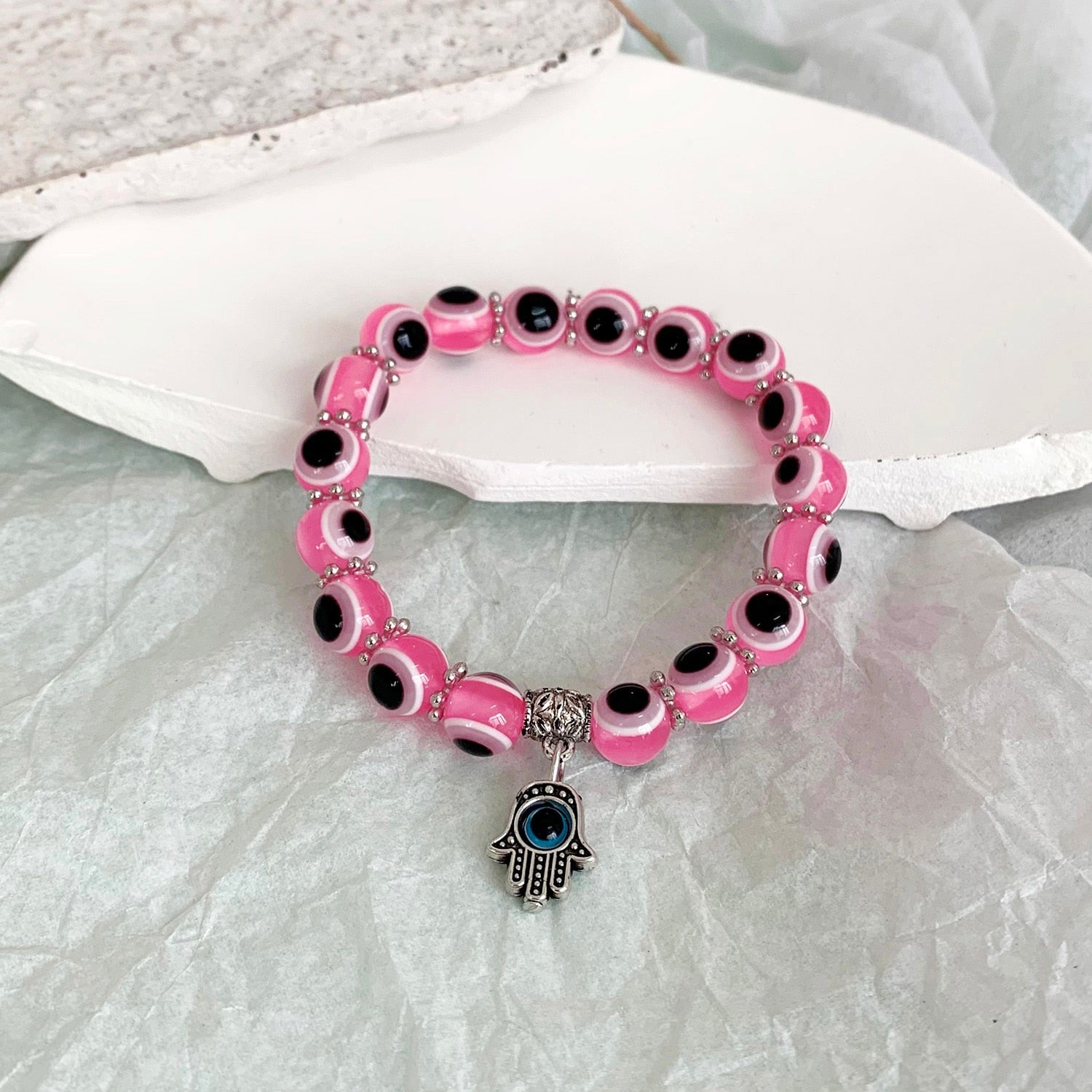 Multicolor Evil Eye Hamsa Hand Pendant Bracelet