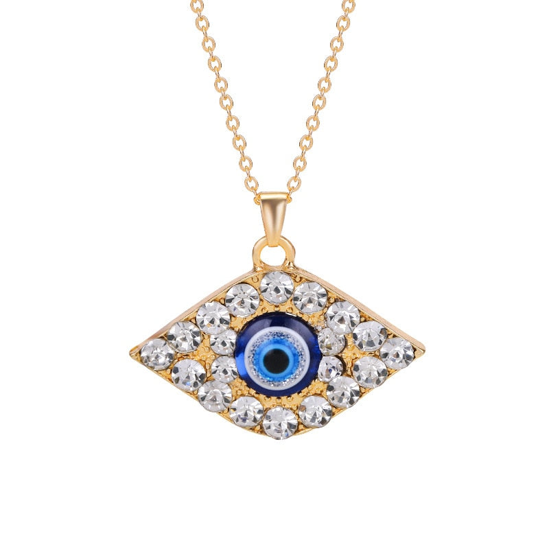 Crystal Blue Evil Eye Pendant Necklace