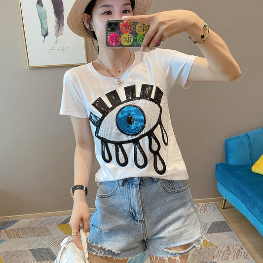 solid pattern evil eye t-shirt