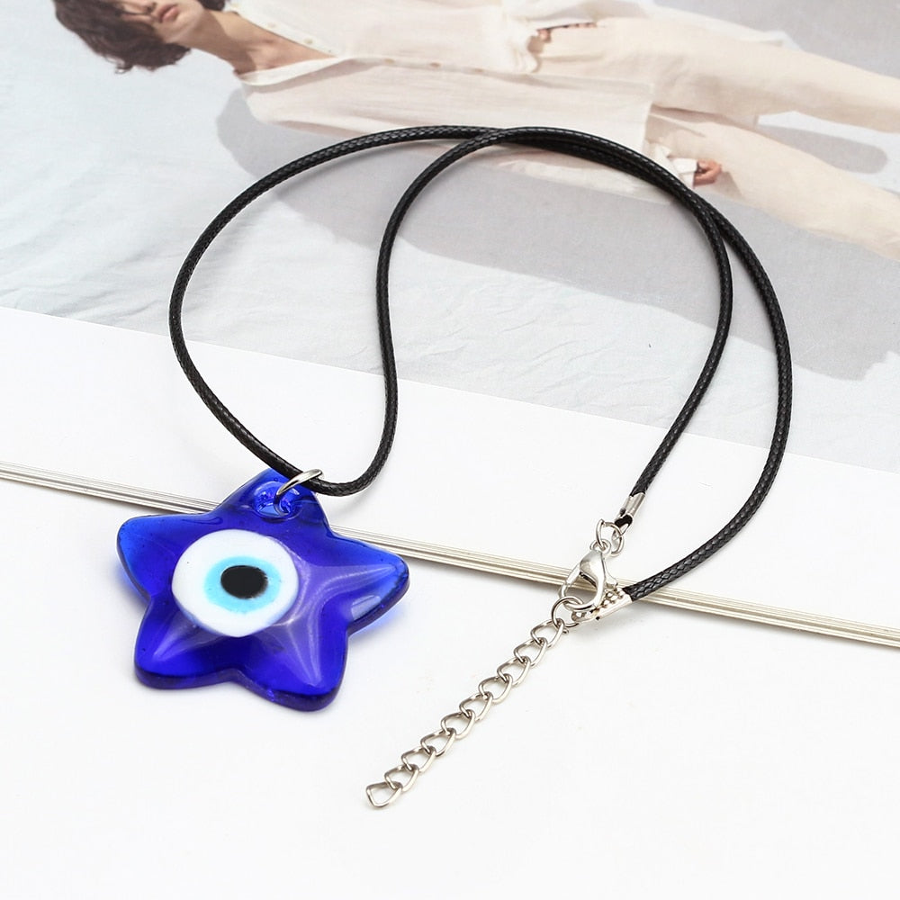 Blue Glass Evil Eye Amulet Necklace