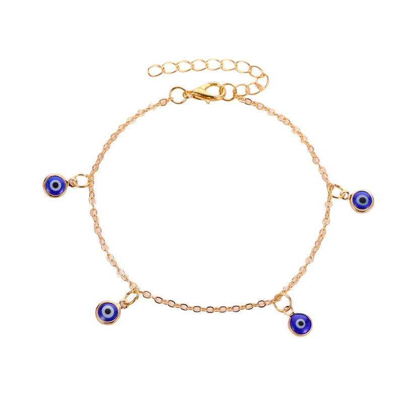 Fringed Blue Evil Eye Anklet