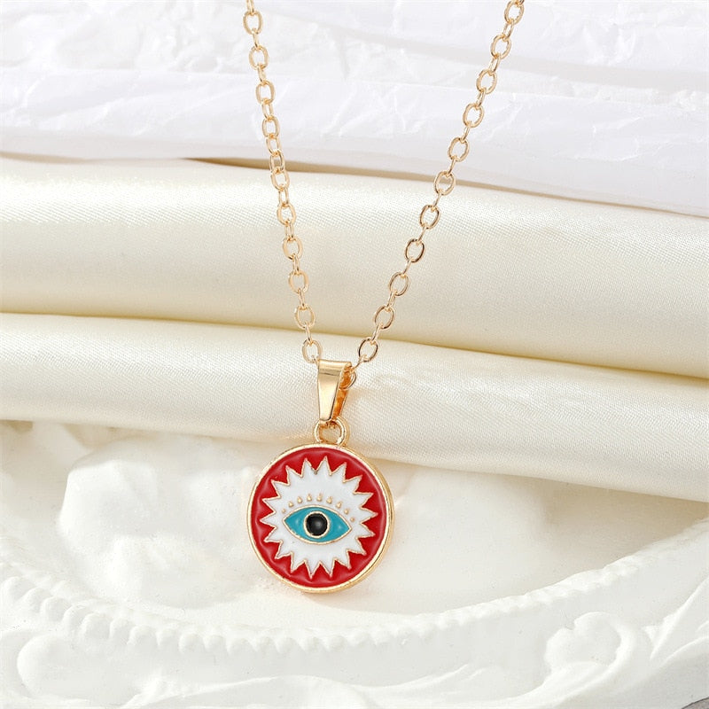Crystal Blue Evil Eye Pendant Necklace