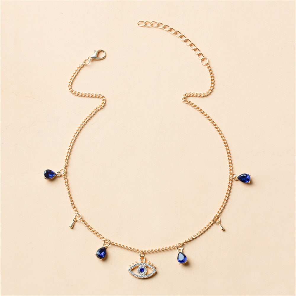 Crystal Blue Evil Eye Pendant Necklace