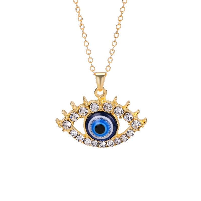 Crystal Blue Evil Eye Pendant Necklace