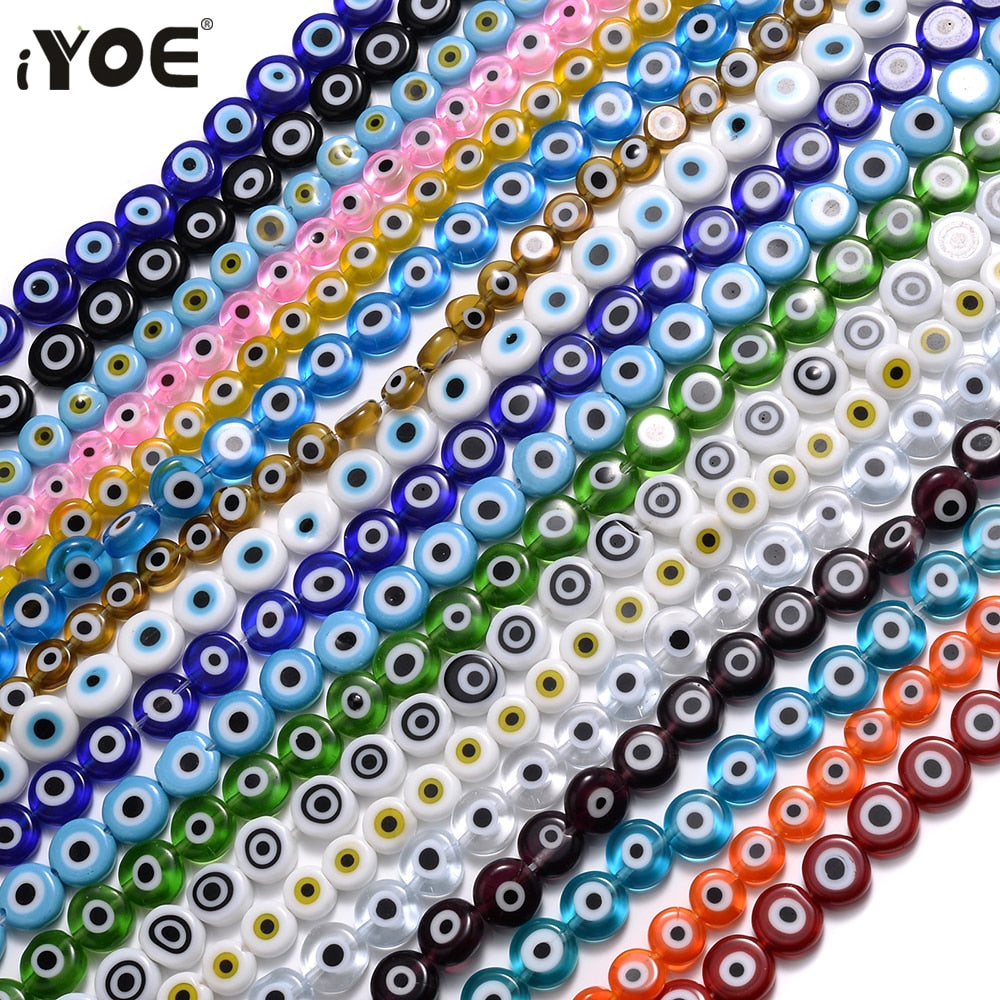 Colorful Evil Eye Flat Back Round Beads