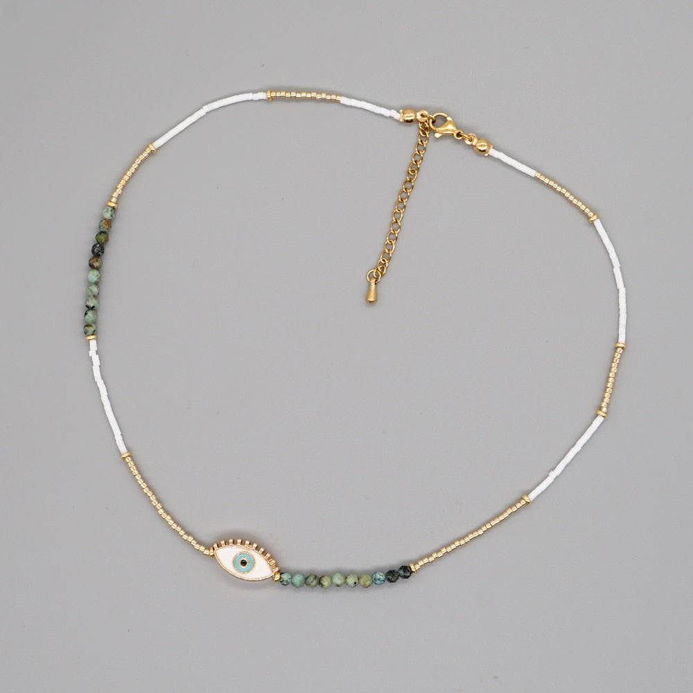 White Evil Eye Beaded Necklace