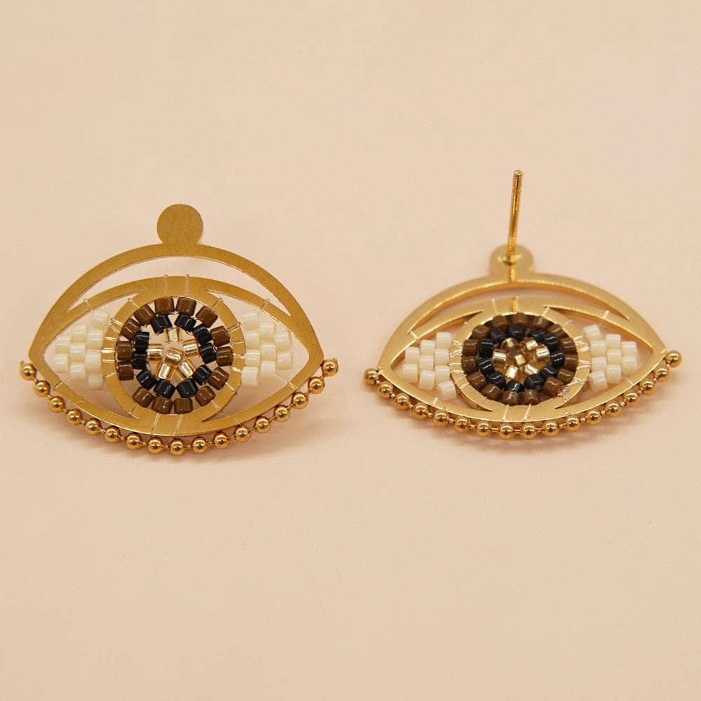 Golden Evil Eye Stud Earrings