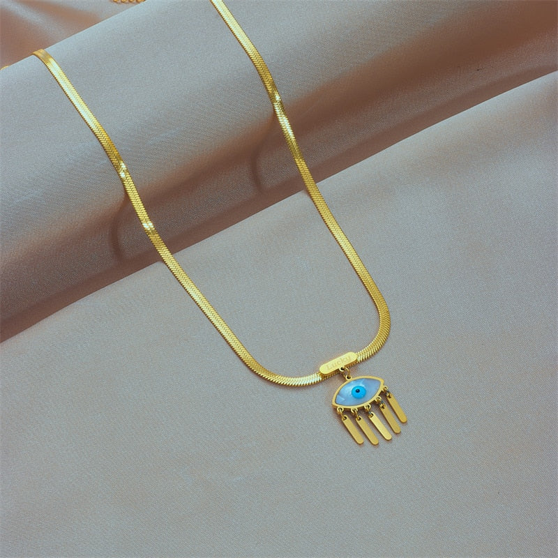 evil eye tassel pendant necklace