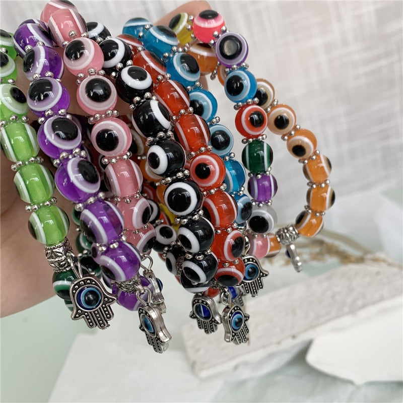 Multicolor Evil Eye Hamsa Hand Pendant Bracelet