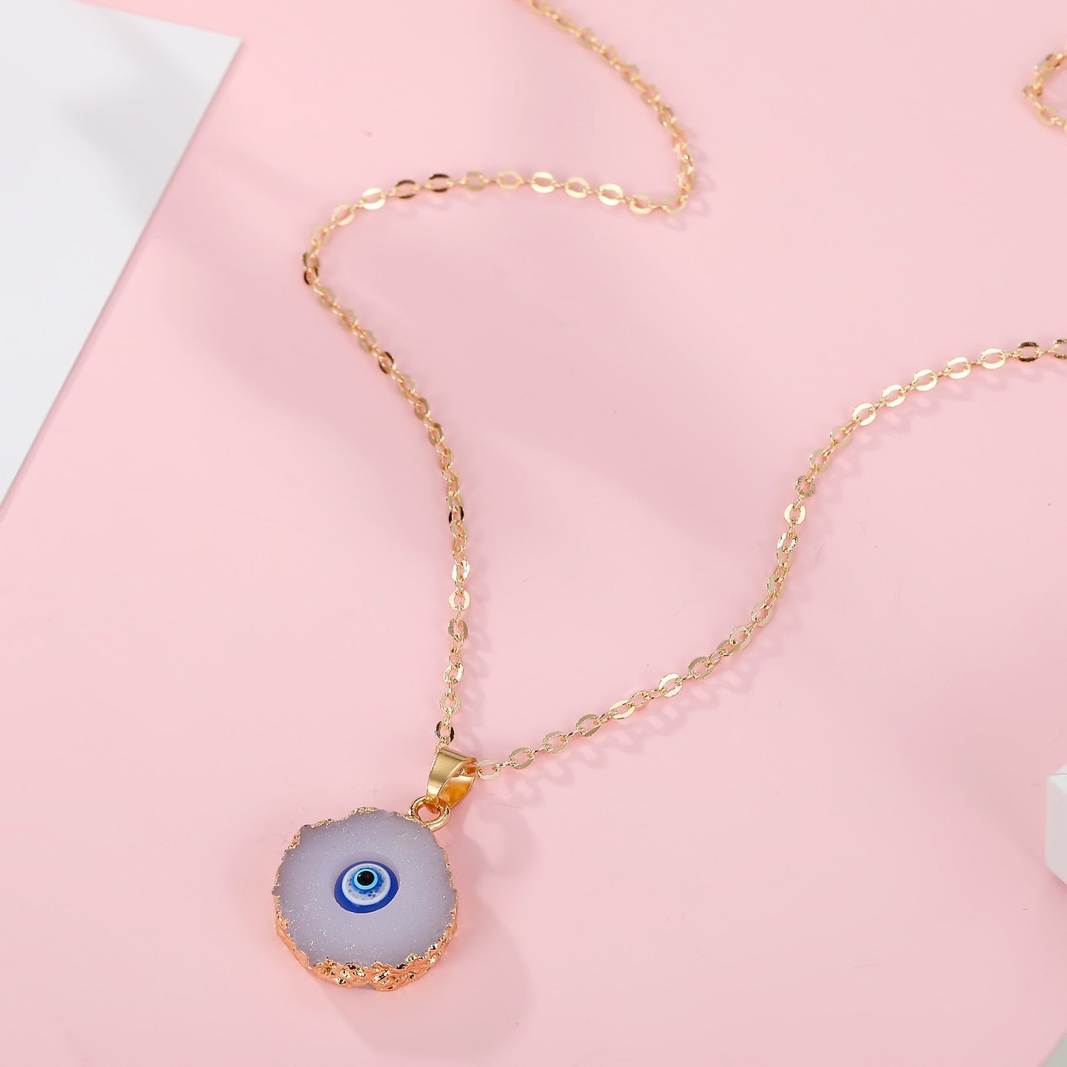 evil eye druzy round necklace